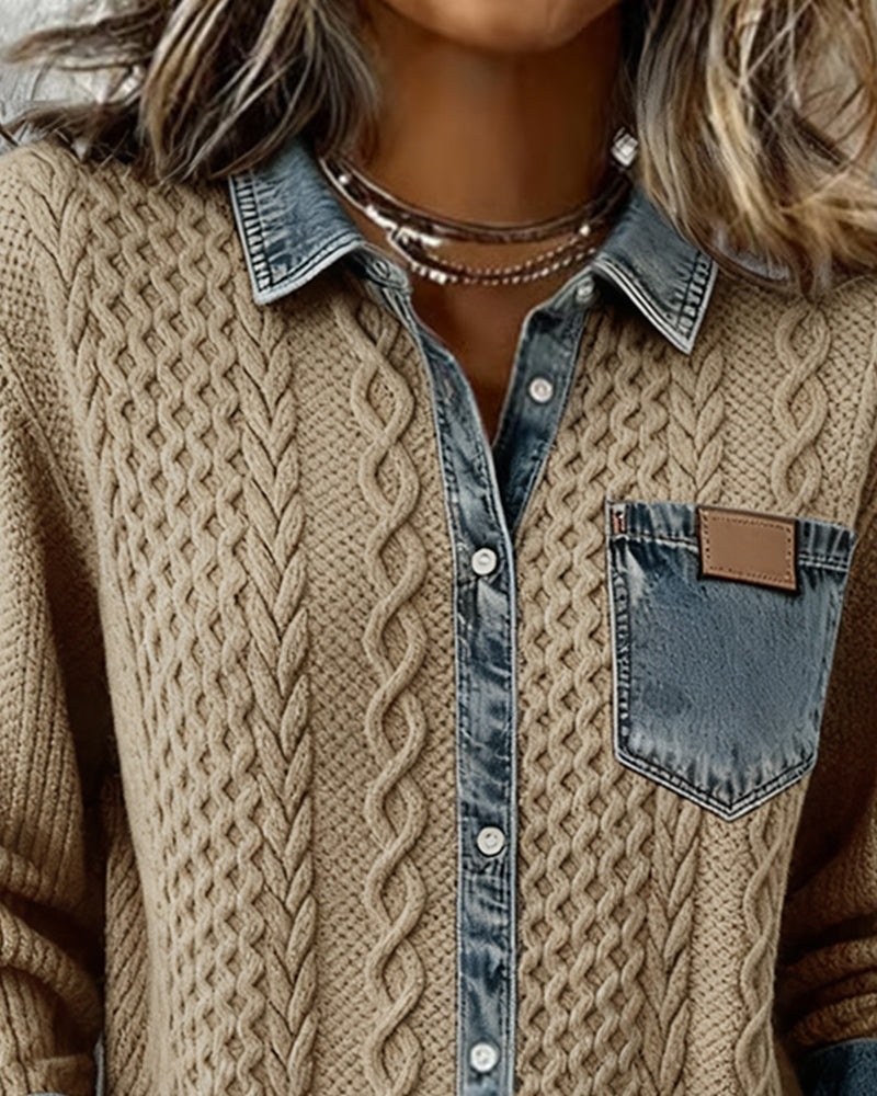 Women’s Blouse | Cable Pattern Button Front Blouse