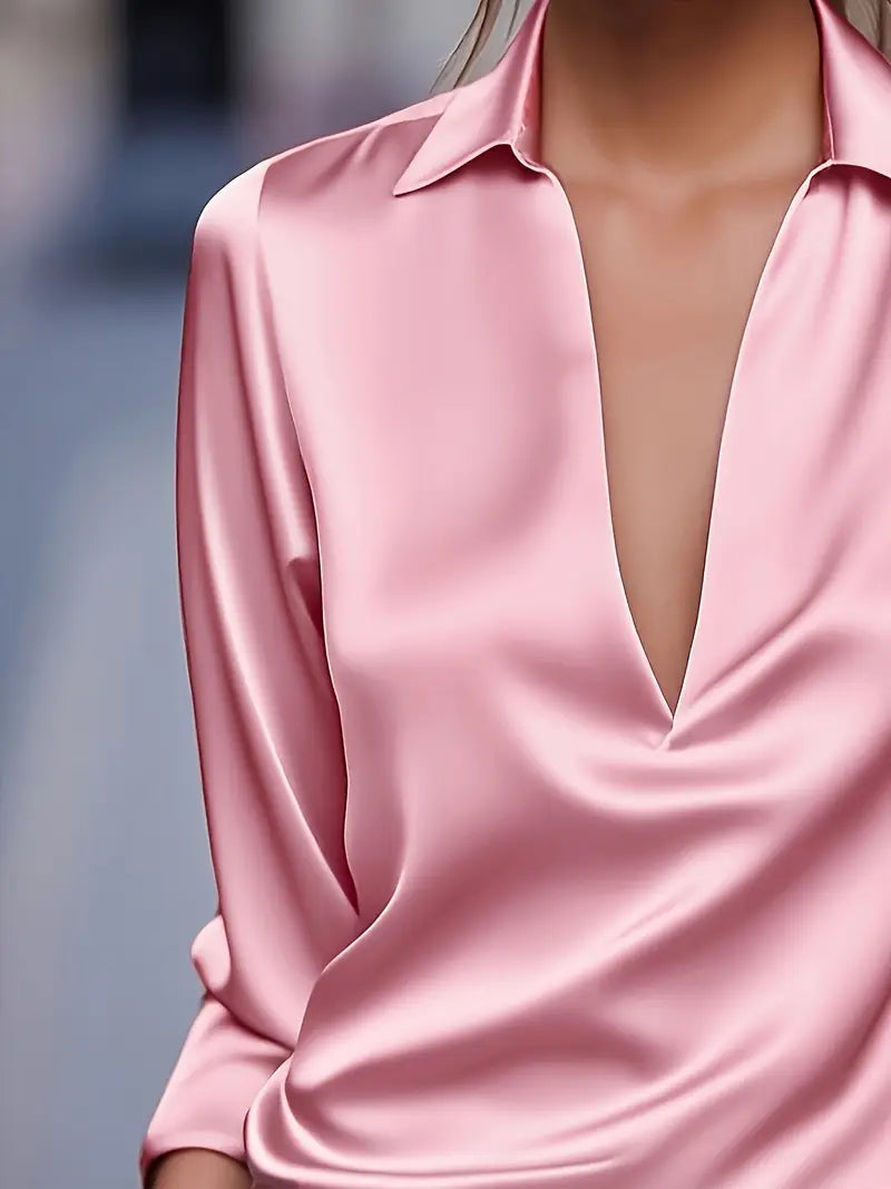 Women’s Blouse | Long Sleeve Collared V-Neck