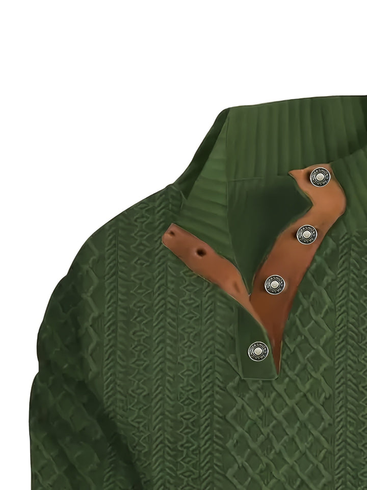 Ronan | Stand Collar Button Henley Sweater