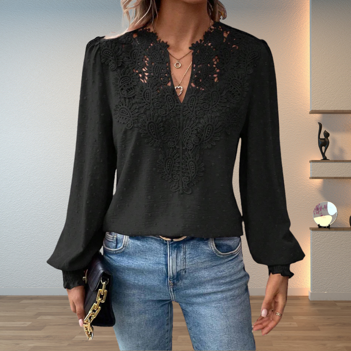 Women’s Blouse | V-Neck with Guipure Lace