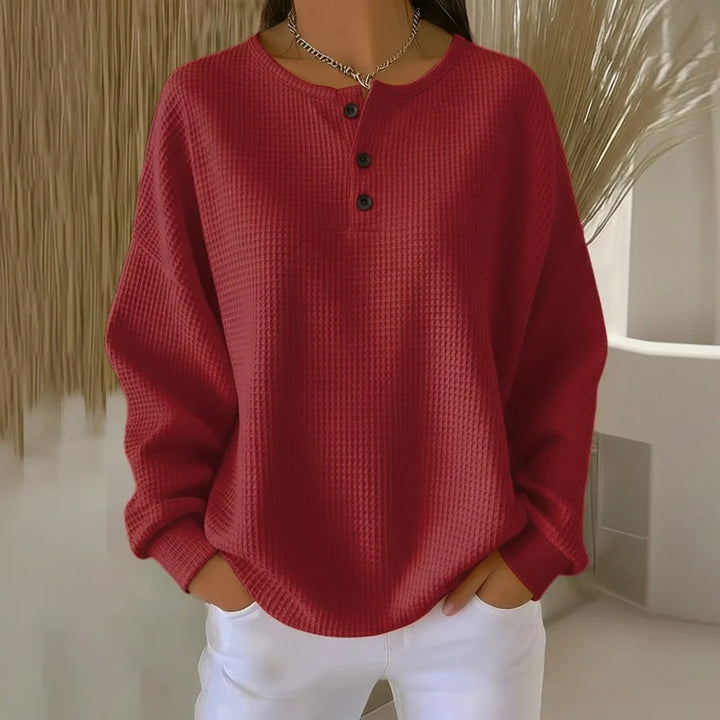 Women’s Textured Waffle Knit Drop-Shoulder Sweatshirt