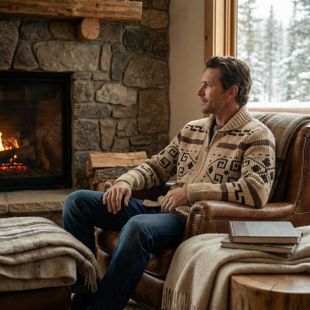Men’s Patterned Jacquard Shawl Collar Cardigan