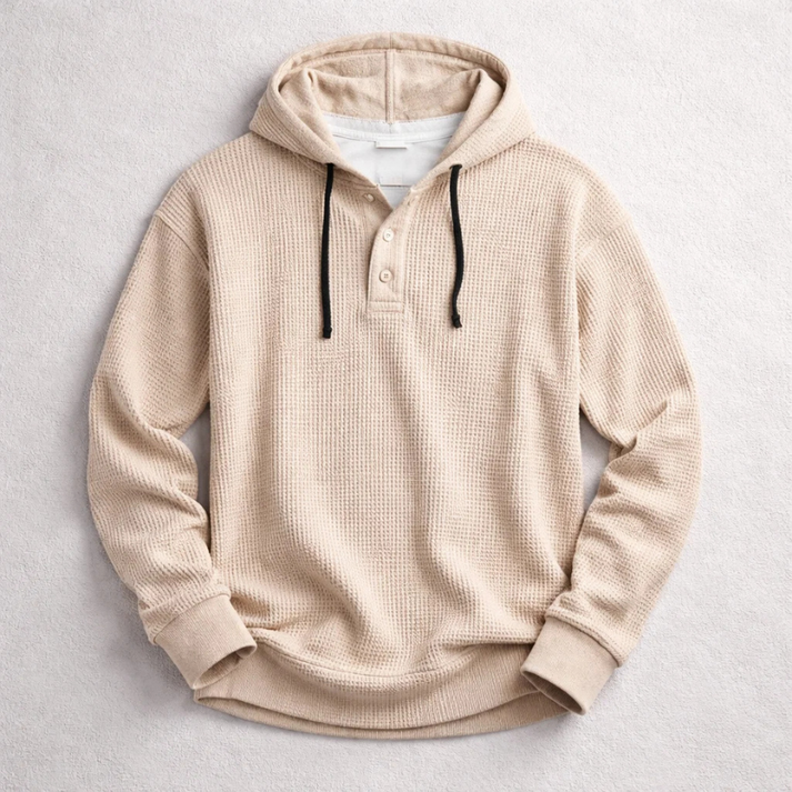 Men’s Waffle-Knit Henley Hooded Pullover