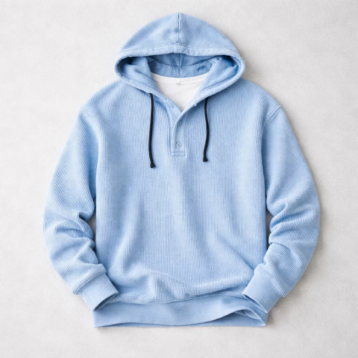 Men’s Waffle-Knit Henley Hooded Pullover