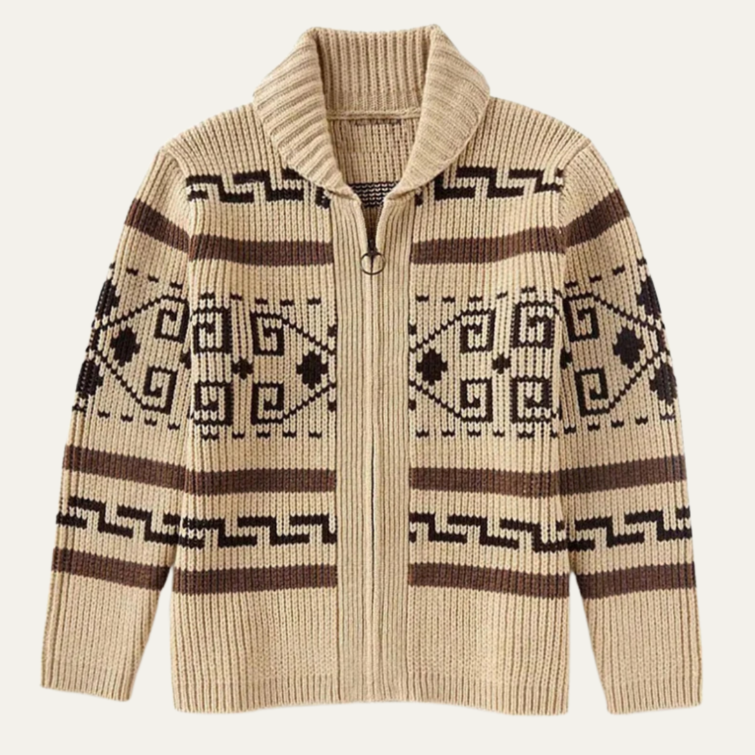 Men’s Patterned Jacquard Shawl Collar Cardigan