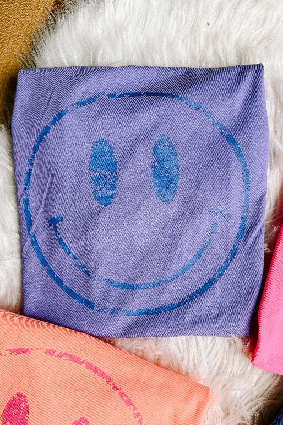 Colorful Distressed Happy Faces Graphic Tee - Multiple Color