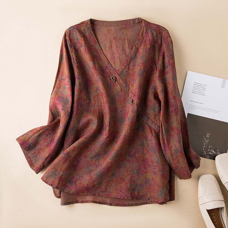 Women’s Blouse | Patterned V-Neck