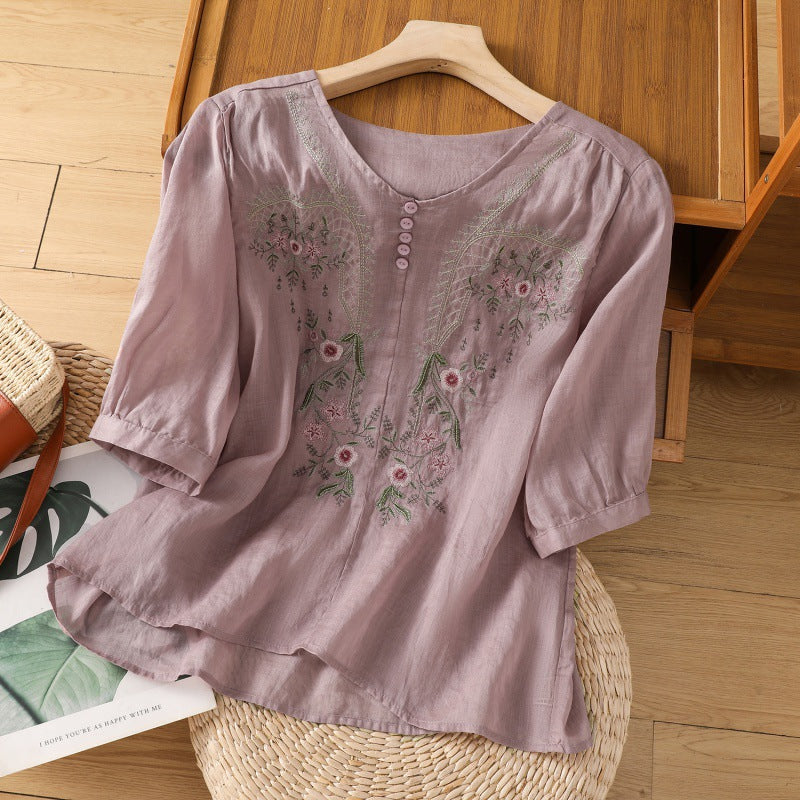 Women’s Blouse | Embroidered Round Neck