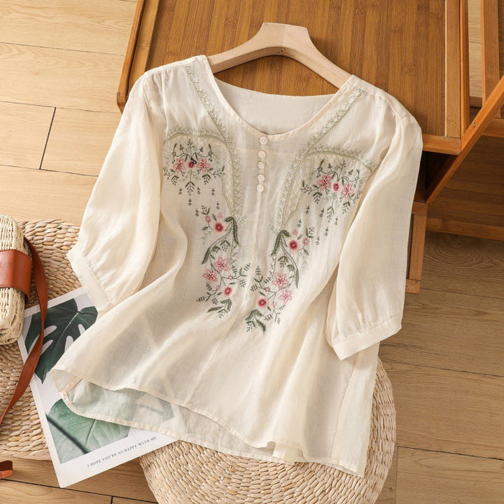 Women’s Blouse | Embroidered Round Neck