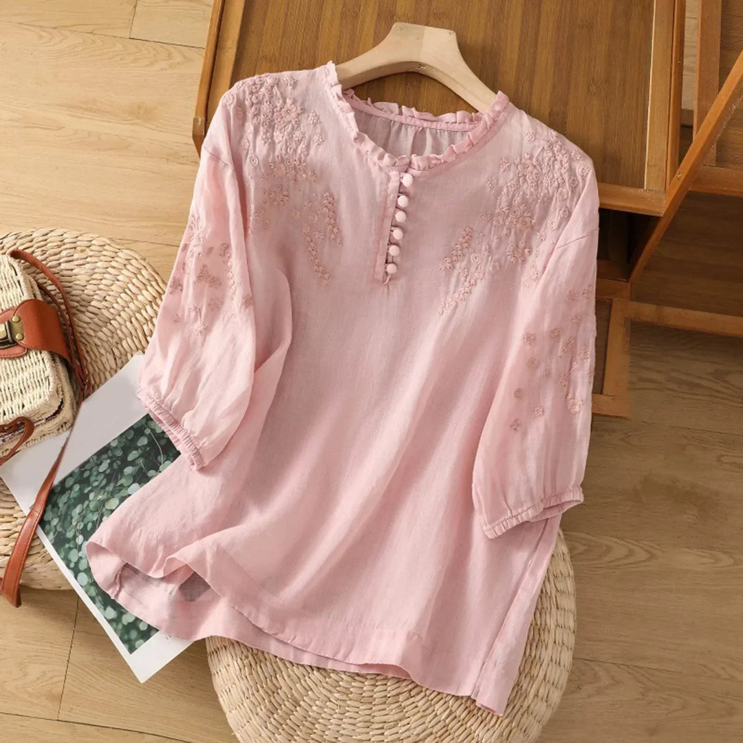 Women’s Blouse | Button-Front Embroidered