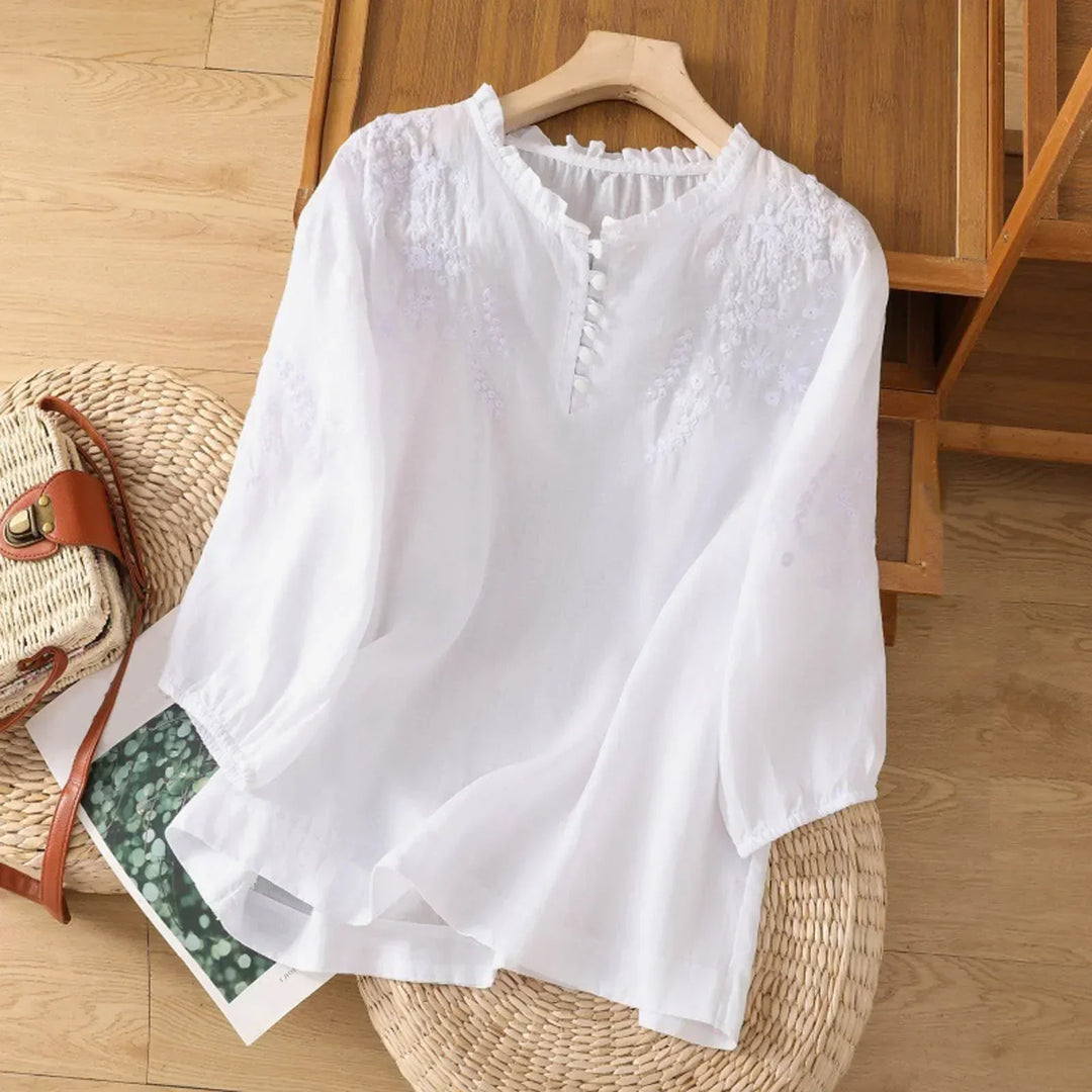 Women’s Blouse | Button-Front Embroidered