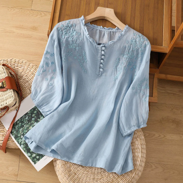 Women’s Blouse | Button-Front Embroidered