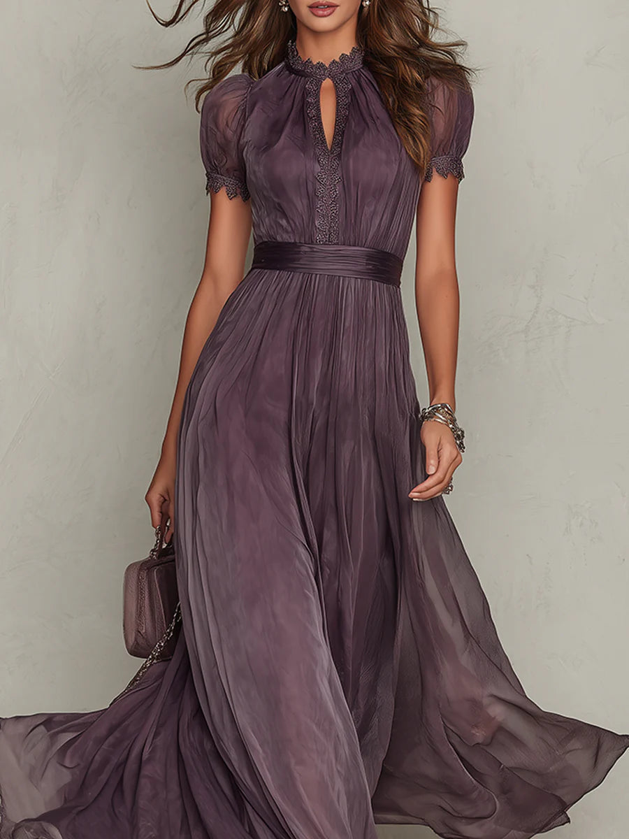 Celandine | Flowing Pleated High-Neck Maxi Dress for Women