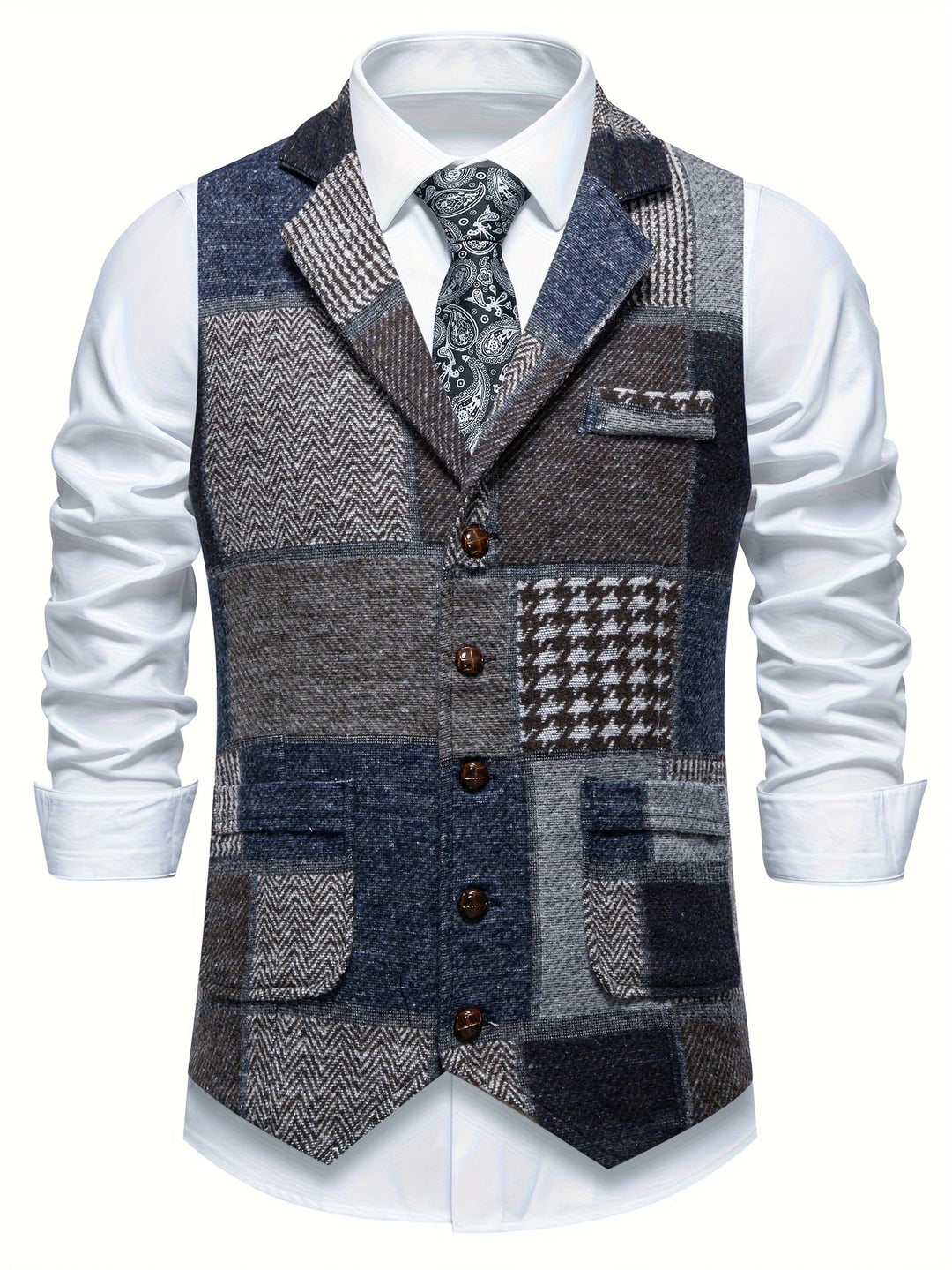 Trevor | Patchwork Vest with Herringbone Pattern