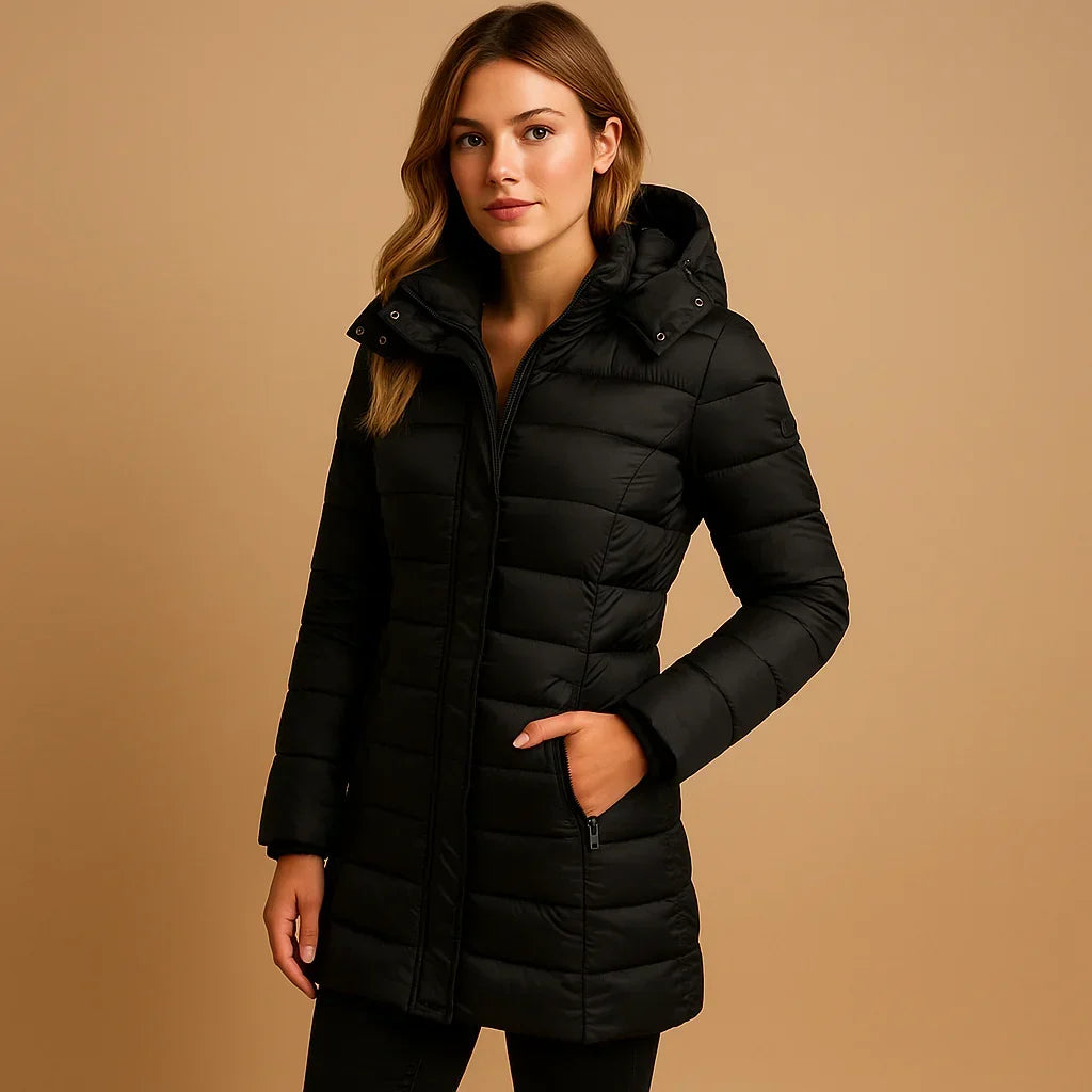 Grace | Puffer Jacket Quilted Winter Warm Hooded Lightweight Zip Up Mid Length Stand Collar