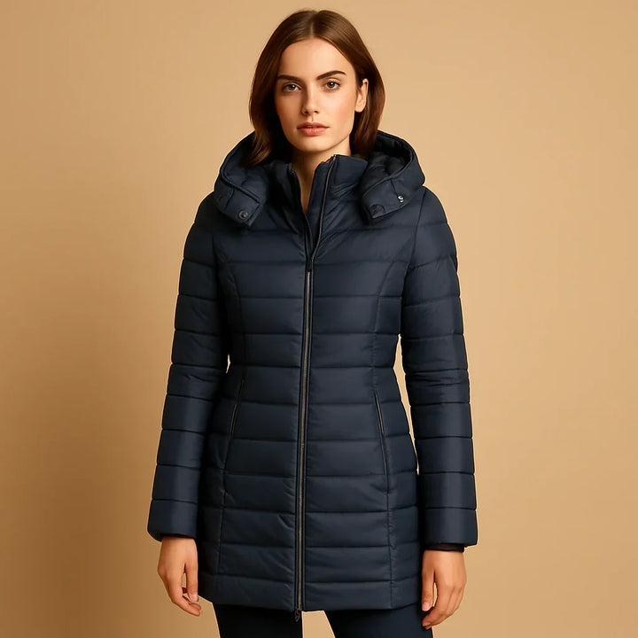 Grace | Puffer Jacket Quilted Winter Warm Hooded Lightweight Zip Up Mid Length Stand Collar