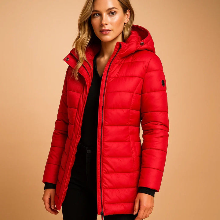 Grace | Puffer Jacket Quilted Winter Warm Hooded Lightweight Zip Up Mid Length Stand Collar